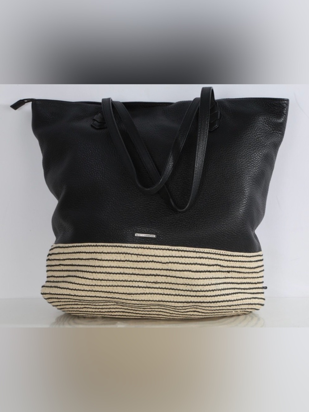 Rebecca Minkoff Black and Natural Straw Tote